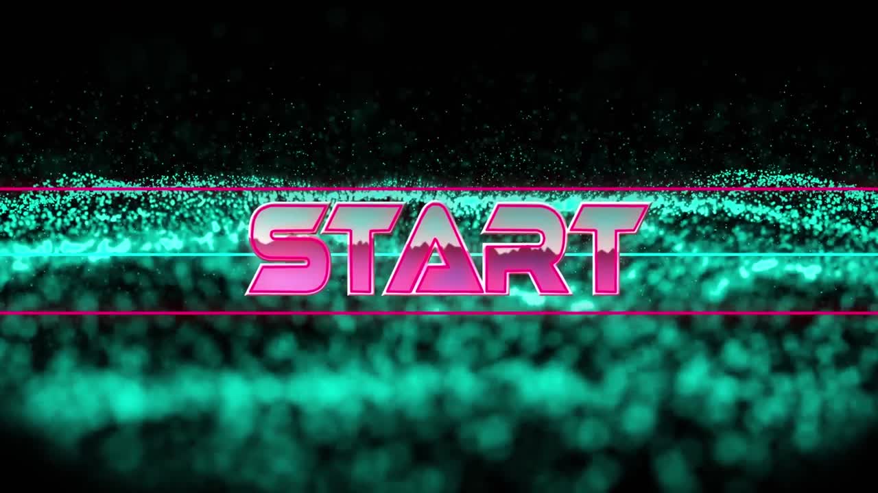 animación del texto de inicio sobre formas geométricas en movimiento y ondas