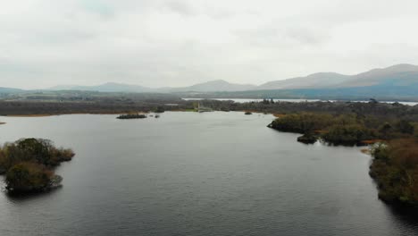 an airshot of lakes and a forrest in the winter