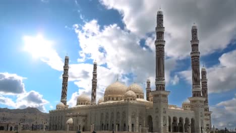 beautiful time lapse of sunrise clouds moving fast over the mosque mount: dome of the rock, western wall and al saleh mosque