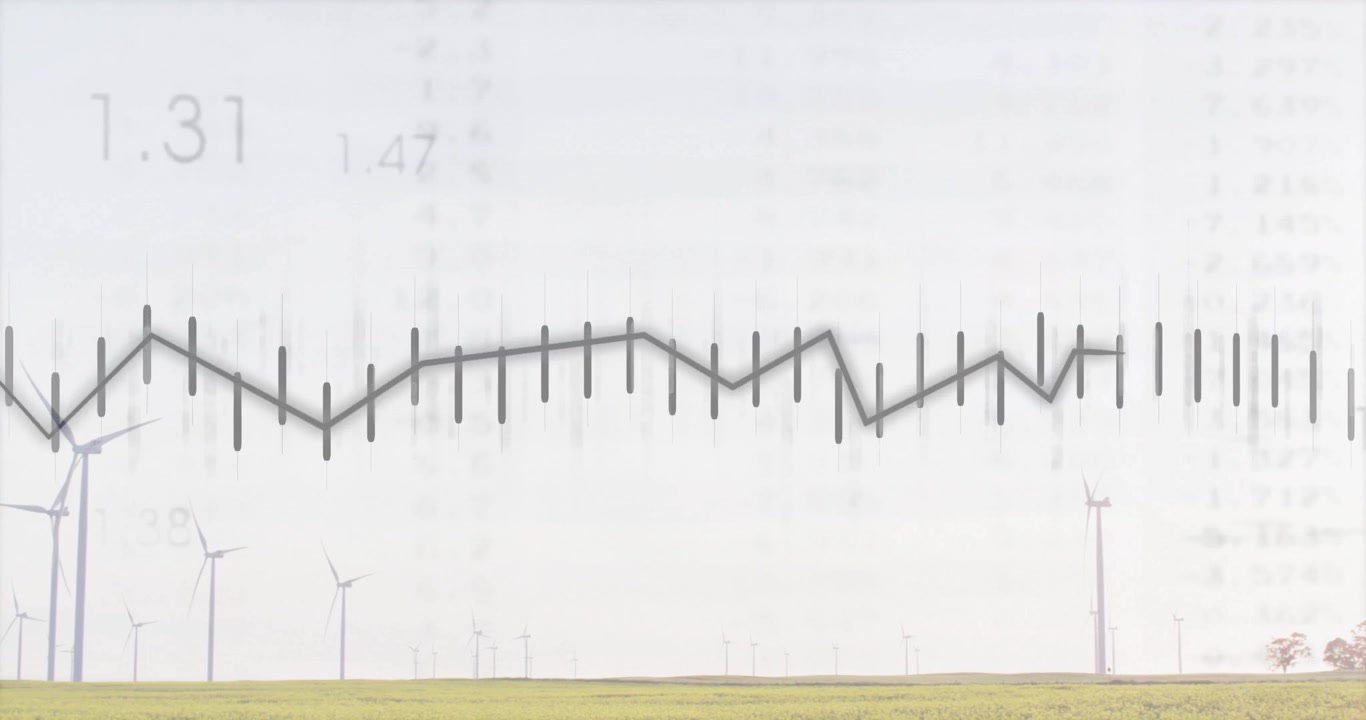 Upon start, semi-transparent bars fluctuating over grassy plain, highlighting wind data trends