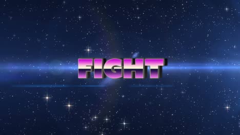 animation of fight text in pink metallic letters over glowing yellow and spotlights