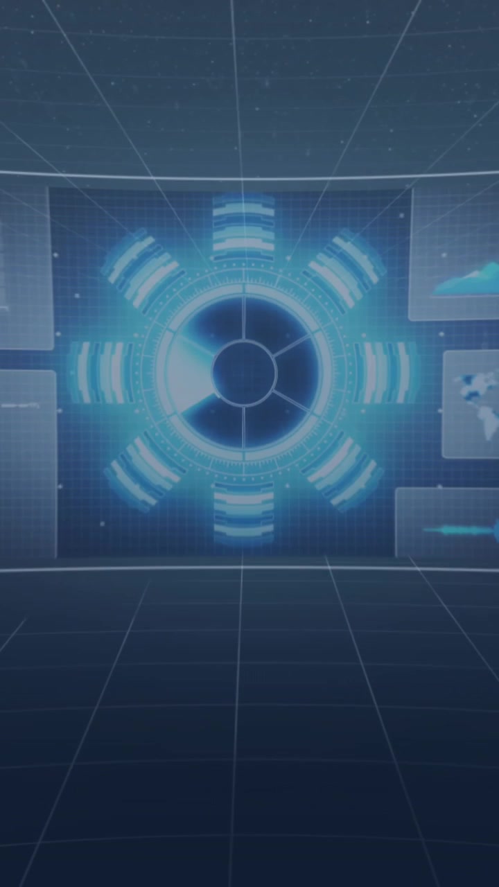 Animation of screens with data processing against blue background