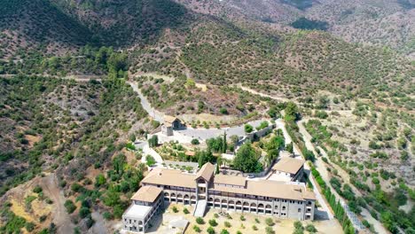 Aerial-drone-footage-of-Holy-monastery-of-Panagia-Amirous-in-Apsiou,-Limassol,-Cyprus-4