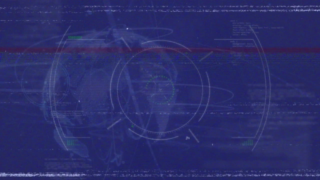 Animation of interference over scope scanning and globe on blue background