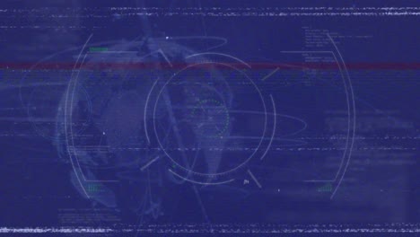 Animación-De-Interferencia-Sobre-Escaneo-De-Alcance-Y-Globo-Sobre-Fondo-Azul