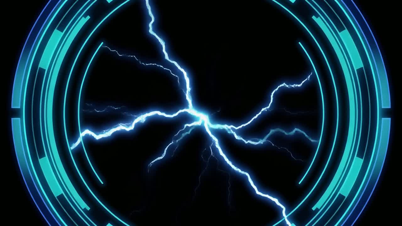 Dynamic Blue Lightning Arcs in Futuristic Circular Interface