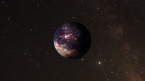 a rotating gas planet against a milky way background