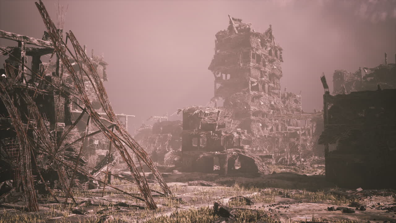 Destruction of city after military action representing loss and devastation