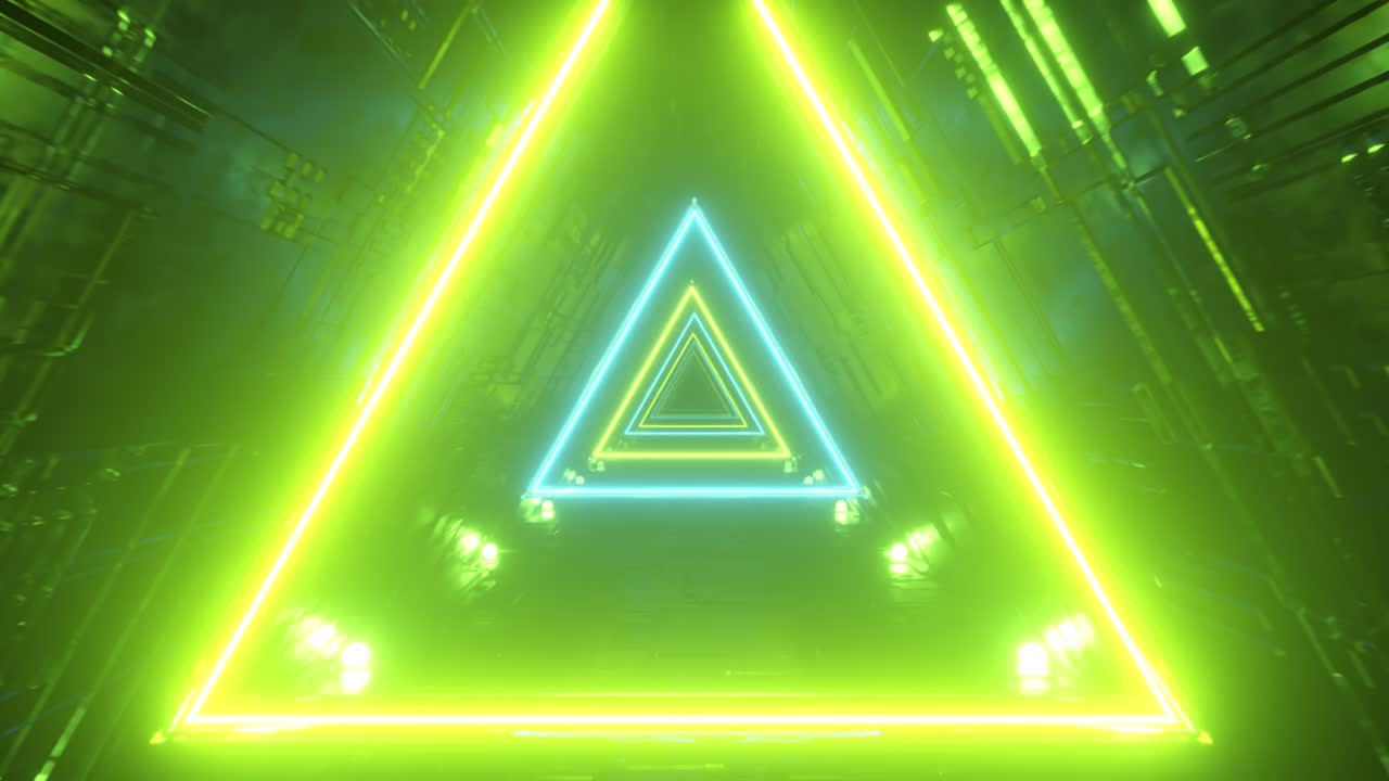 túnel de triángulo brillante de neón