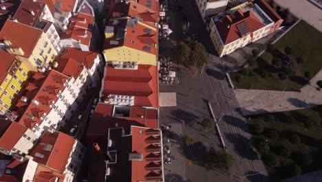 vertical downview of drone on the casa dos bicos josé saramago foundation in lisbon portugal europe alfama district