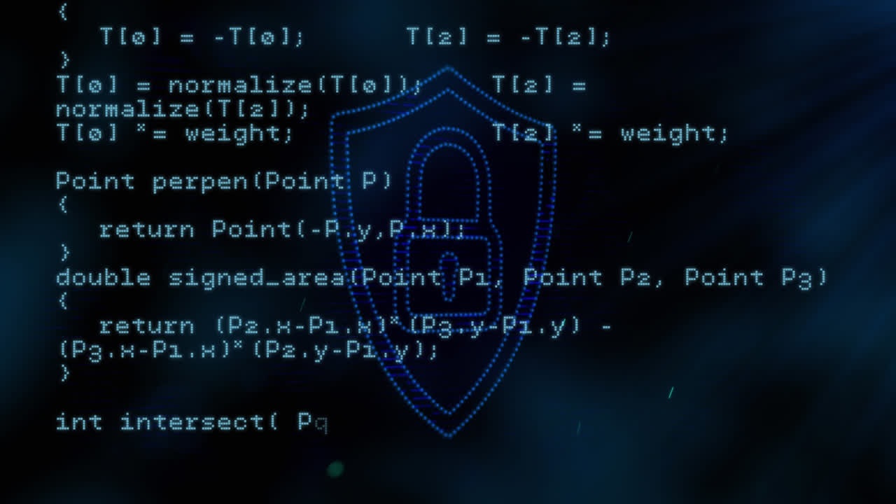 Security padlock icon and data processing against blue background
