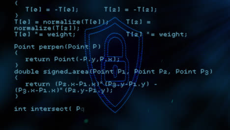 security padlock icon and data processing against blue background