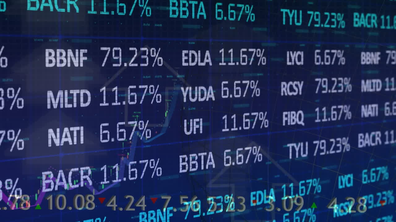 Animation of arrows, stock exchange and financial data processing