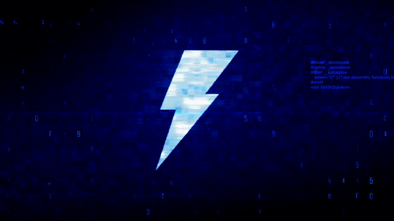 símbolo de energía flash animación de error de ruido de píxeles digitales.