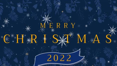 Animation-of-merry-christmas-text-over-leaves-and-snow-falling