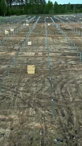 aerial vertical view of solar farm installation work in progress in latvia