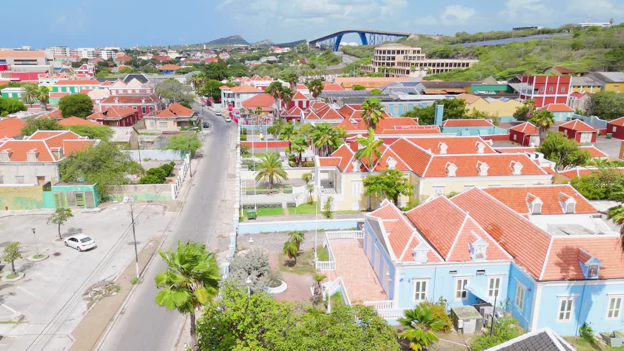 Aerial View of Colorful Houses and Streets in Curacao