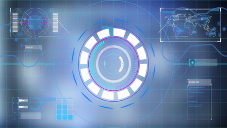 animation of circular scanner and charts processing data on interface screen