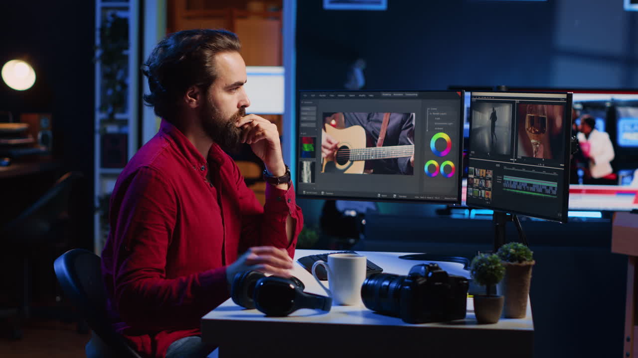 videógrafo que utiliza un software de edición para ensamblar imágenes en un resultado final cohesivo