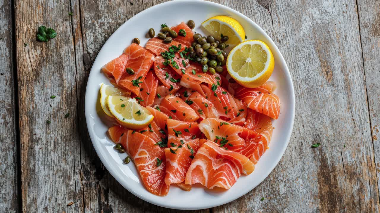 aperitivo de salmón ahumado con limón y alcaparras