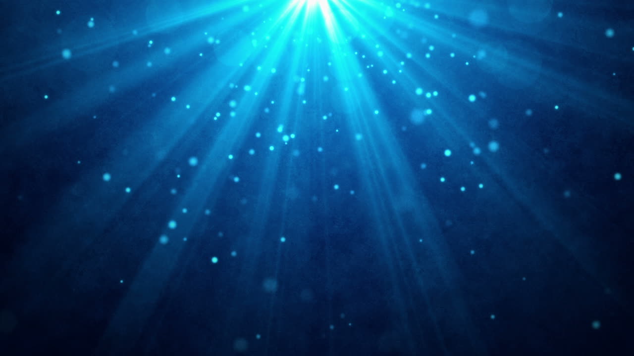 Ethereal Blue Light Rays with Glowing Particles Floating Down