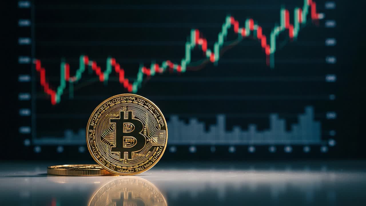 A Close-up View of Bitcoin Cryptocurrency in Focus with a Trending Graph Background Indicating Market Movements, Price Analysis, and Investment Opportunities