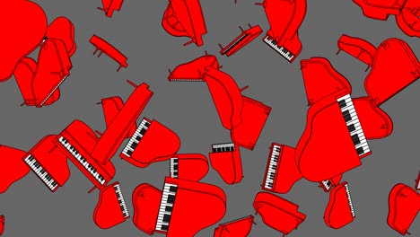 muchos pianos rojos sobre un fondo gris.