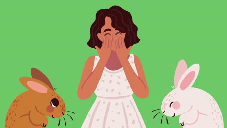 chica con personajes de conejos lindos