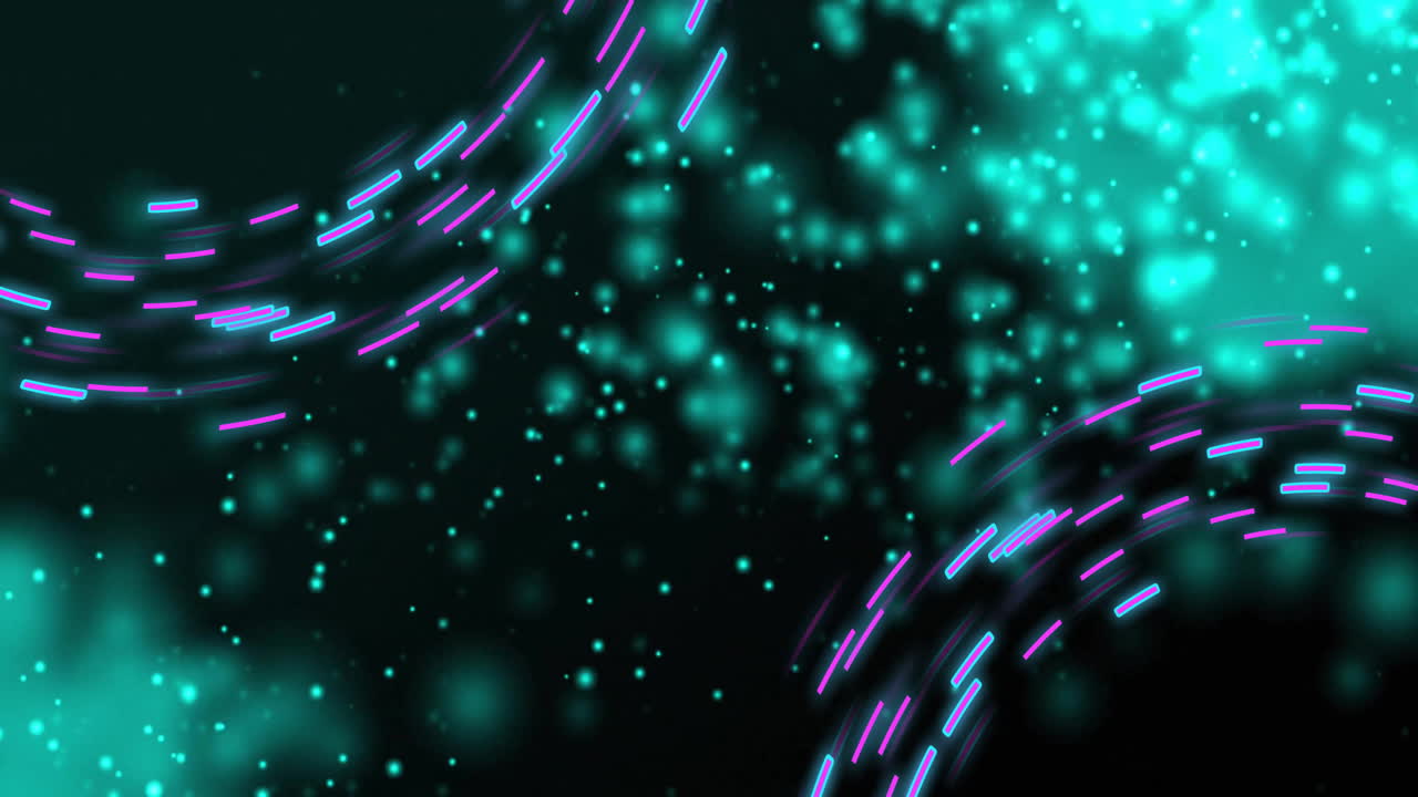 Glowing particles and neon lines animation over dark background