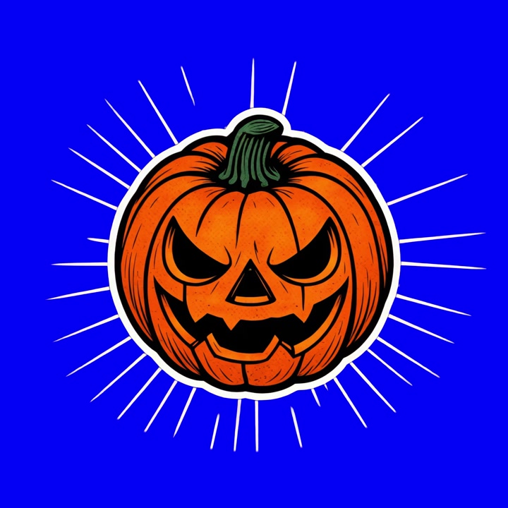 Animated Jack-O-Lantern Pumpkin with Glowing Eyes on Blue Background