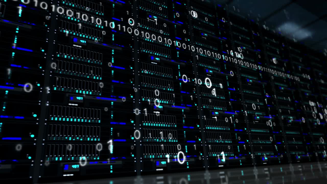 el bucle de vuelo de la sala del servidor con hologramas