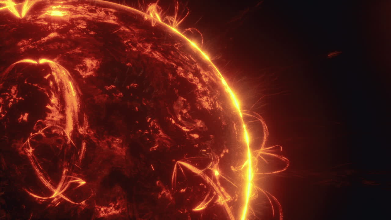 Intensa scena planetaria caratterizzata da eruzioni e trame infuocate