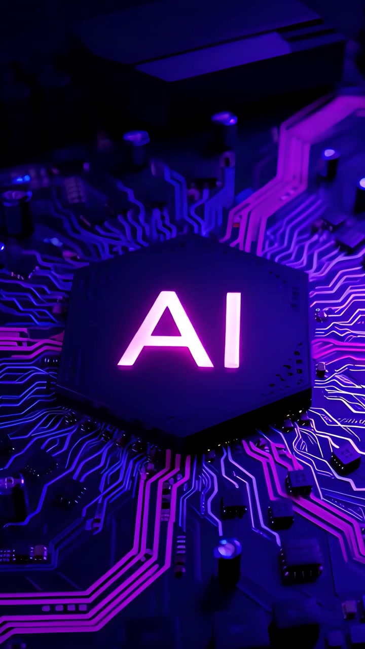 Sfondo Tecnologico Futuristico con Scheda Madre e Chip AI 4K