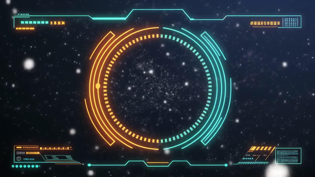 Futuristic HUD Interface with Glowing Digital Elements on Starry Background