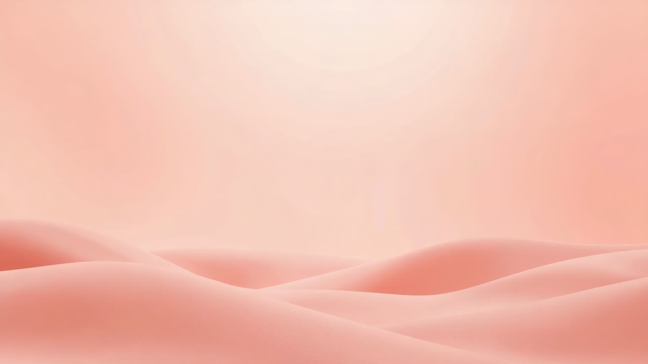 Pulsing central light driving rolling peach gradient mounds shifting in studio set, soft highlights