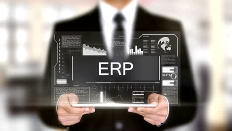 erp, hombre de negocios con concepto de holograma