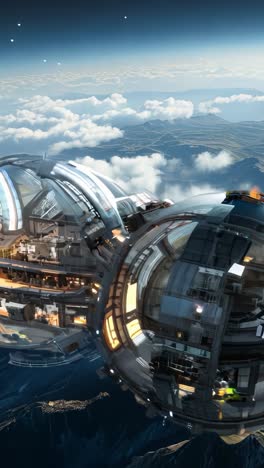 futuristic space habitat orbiting earth during daylight