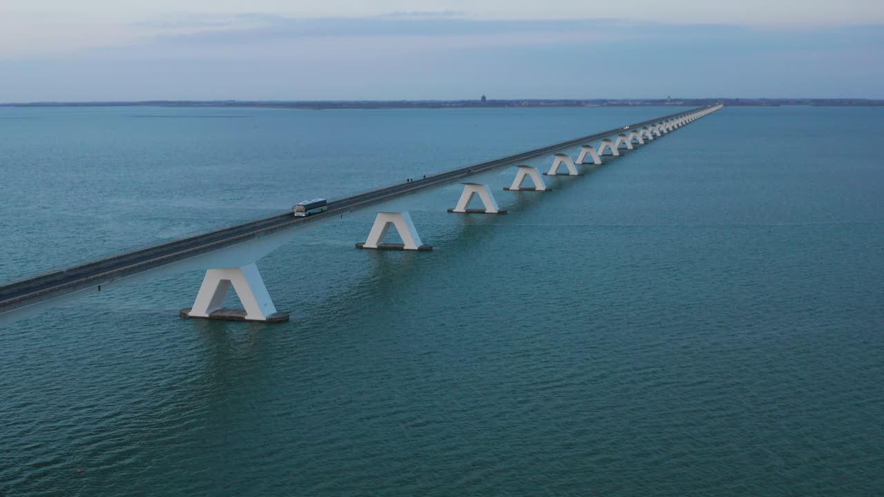 Aerial View of the Zeeland Bridge Over the Sea