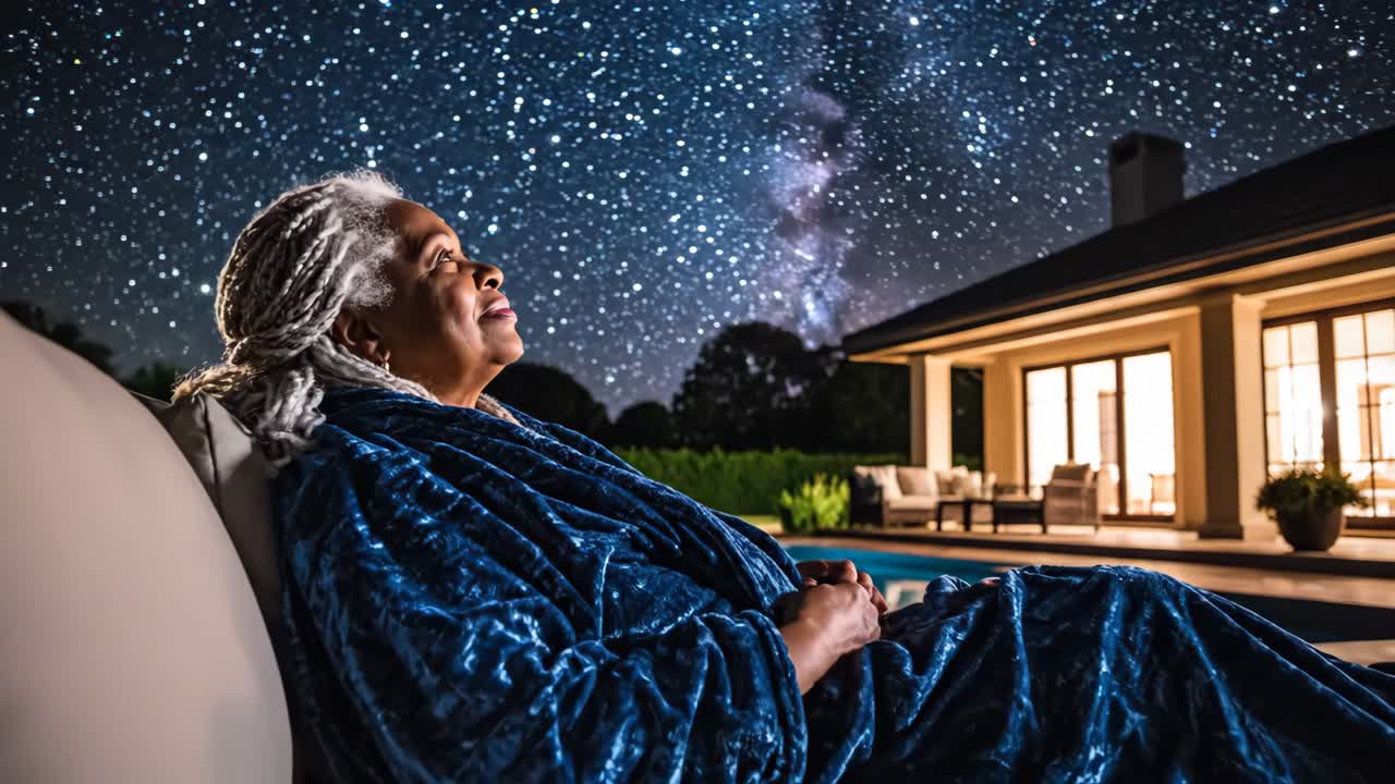 Woman Relaxing Under the Stars at Home