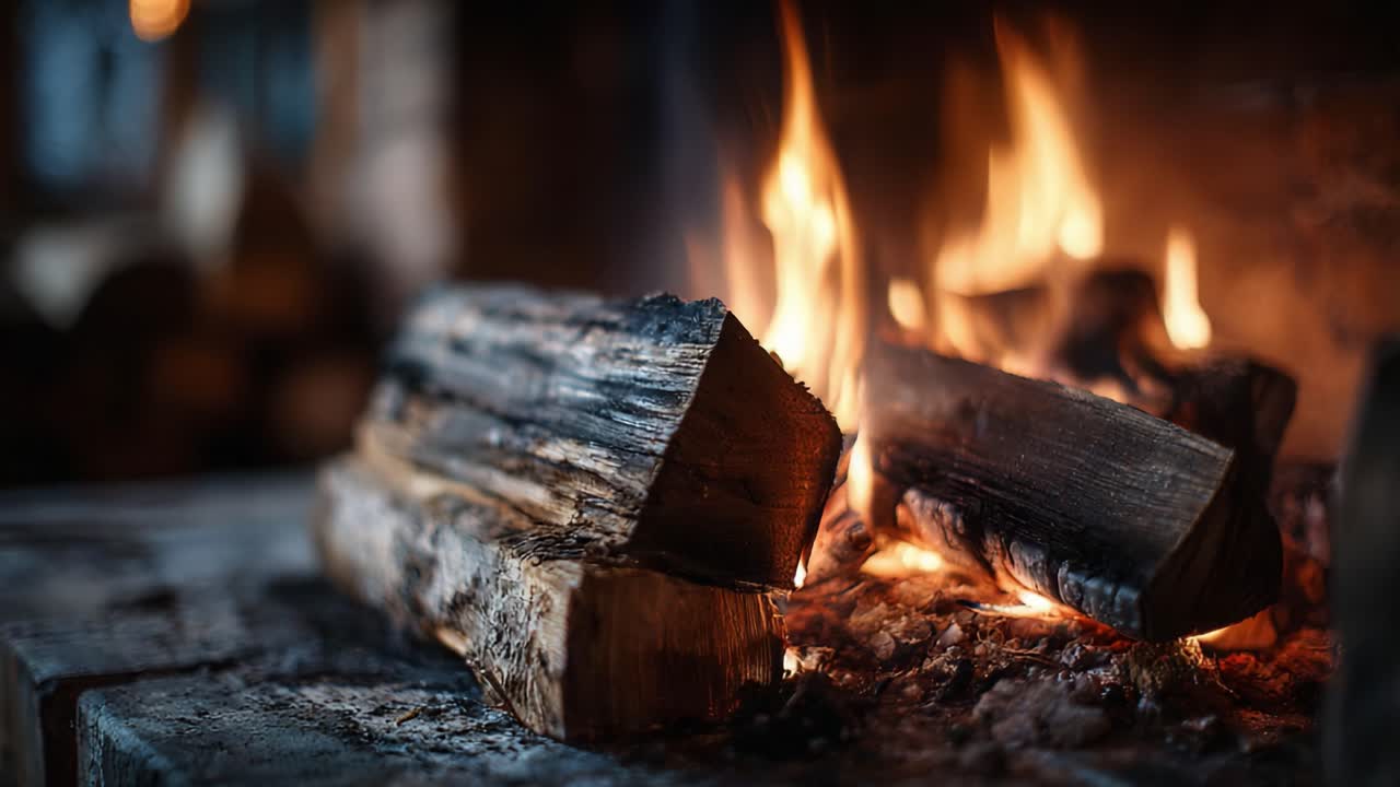 Captivating Flames Dance Over Rustic Logs in a Cozy Hearth, Evoking a Warm and Inviting Atmosphere Perfect for Gathering and Relaxation