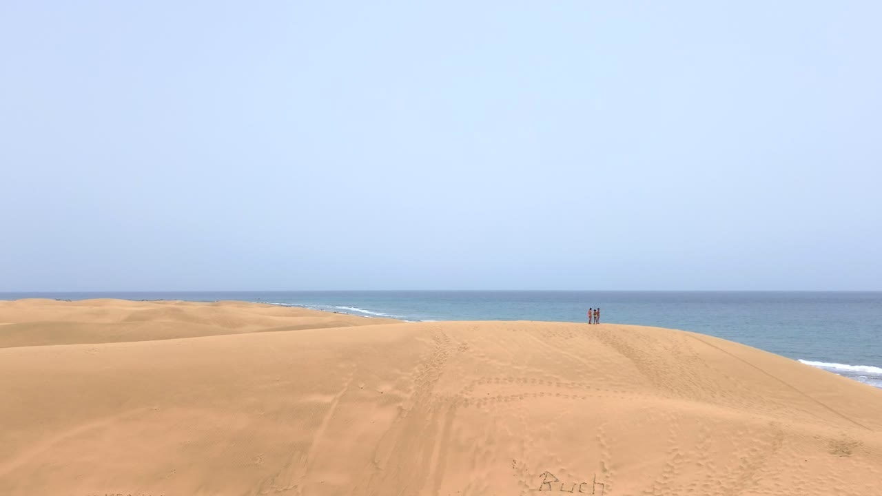 해변 근처 마스팔로마스 그란 카나리아 사막의 바다 경치에 대한 모래 언덕 사막