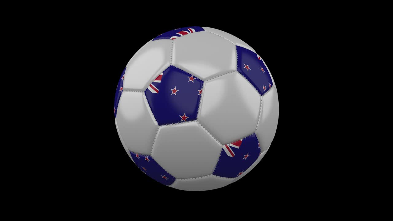 Pallone da calcio con bandiera Nuova Zelanda, 4K con alfa, loop