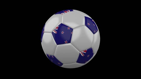 pelota de fútbol con bandera de nueva zelanda, 4k con alfa, bucle