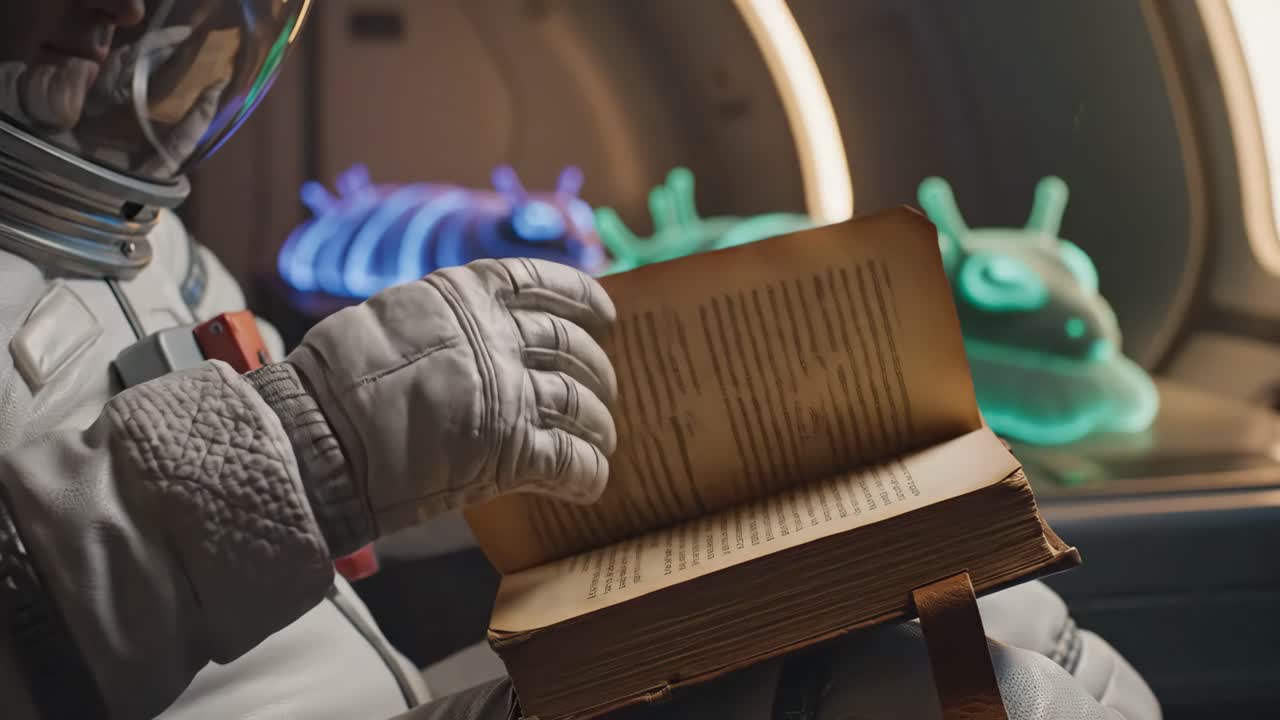 astronauta leyendo un libro en el espacio