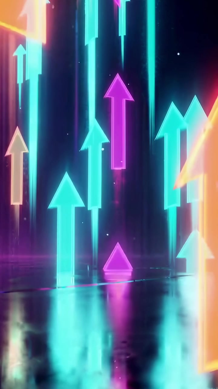 Neon Arrows Rising Upward in Abstract Digital Space