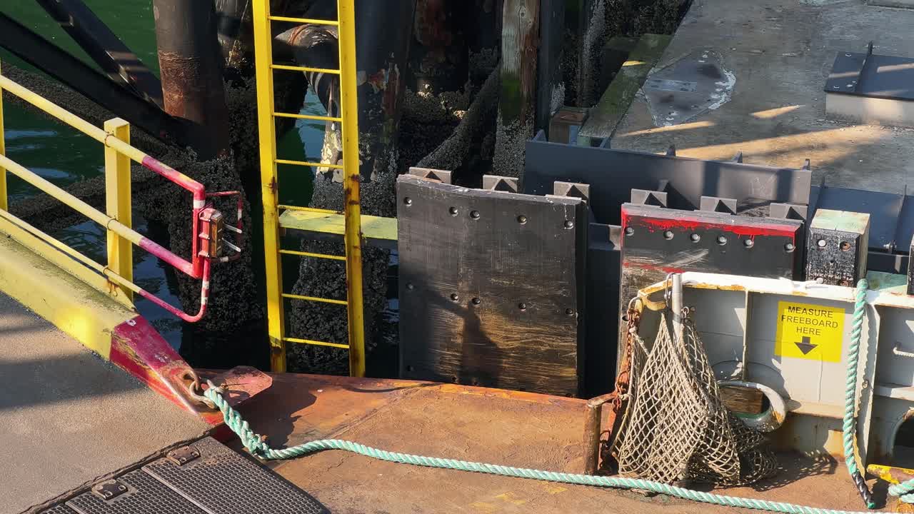 미국 워싱턴주 산후안 섬의 페리 터미널에서 페리 선착장의 근접 촬영 세부 정보