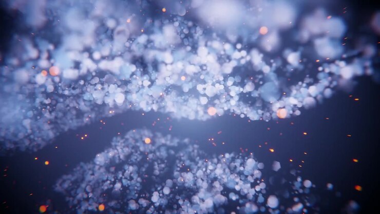 Sfondo astratto in movimento con particelle blu luminose e scintille fluttuanti