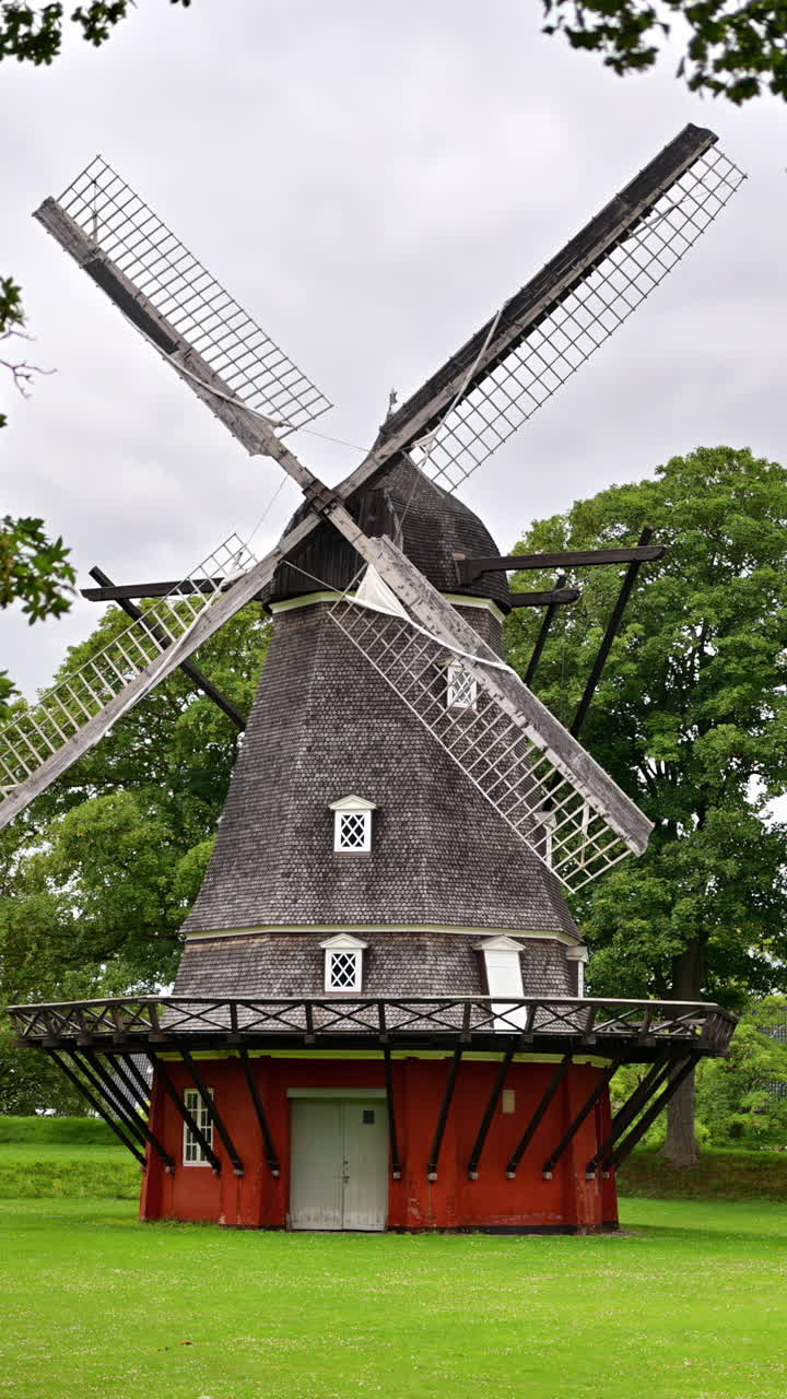 View of the Kastelsmollen Windmill in the Kastellet in Copenhagen, Denmark. Vertical