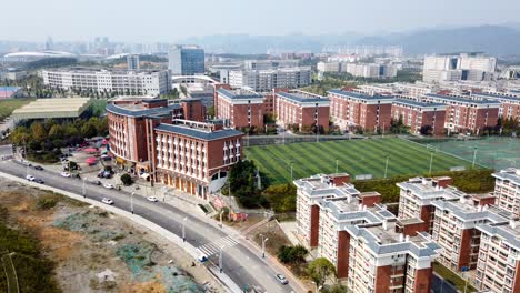 chinese university town landscape. time lapse, pan left