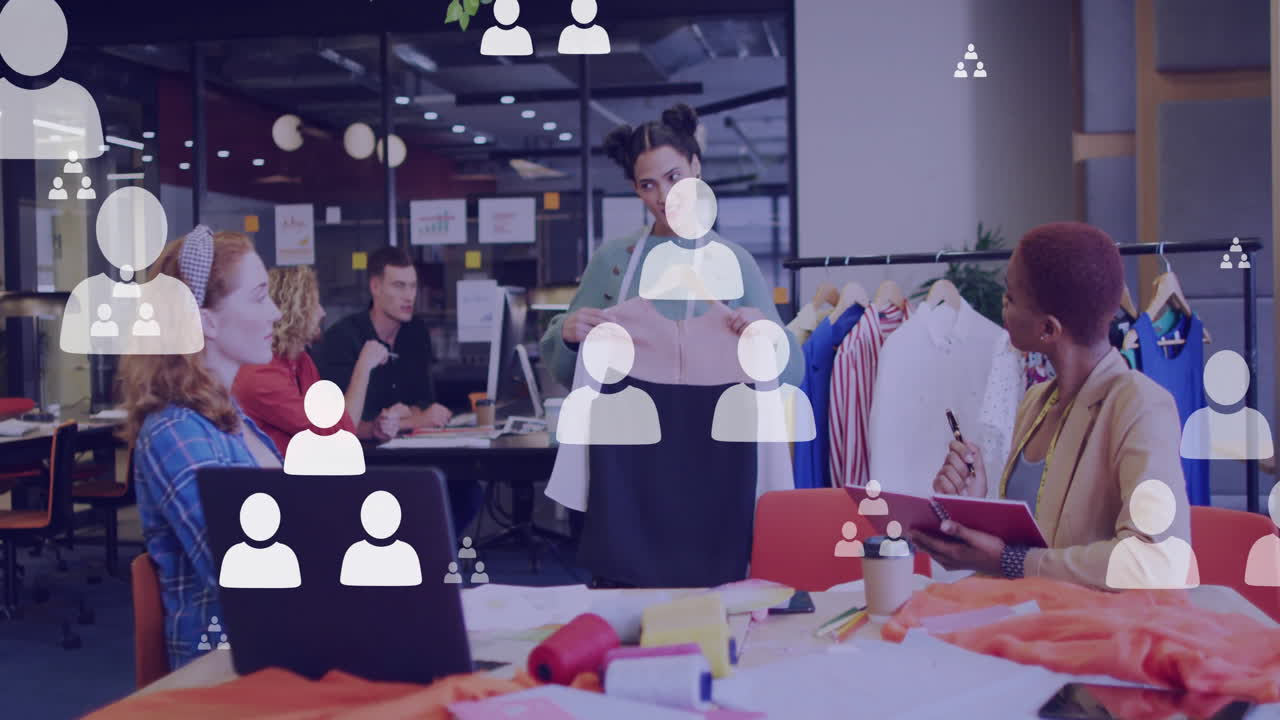 animación de la red de personas iconos sobre diversas personas de negocios en la oficina